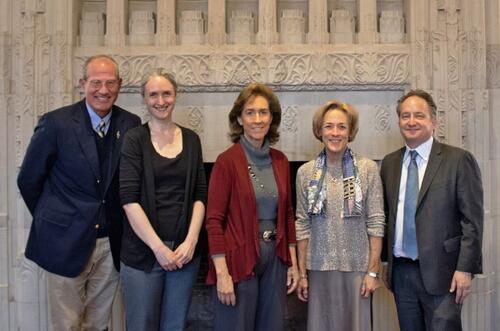 From left, George Levesque, dean of academic affairs in Yale College and secretary for Yale’s chapter of Phi Beta Kappa; award winners Sarah Demers, Christine Hayes, and Pam Schirmeister; and Pericles Lewis, dean of Yale College. From left, George Levesque, dean of academic affairs in Yale College and secretary for Yale’s chapter of Phi Beta Kappa; award winners Sarah Demers, Christine Hayes, and Pam Schirmeister; and Pericles Lewis, dean of Yale College.